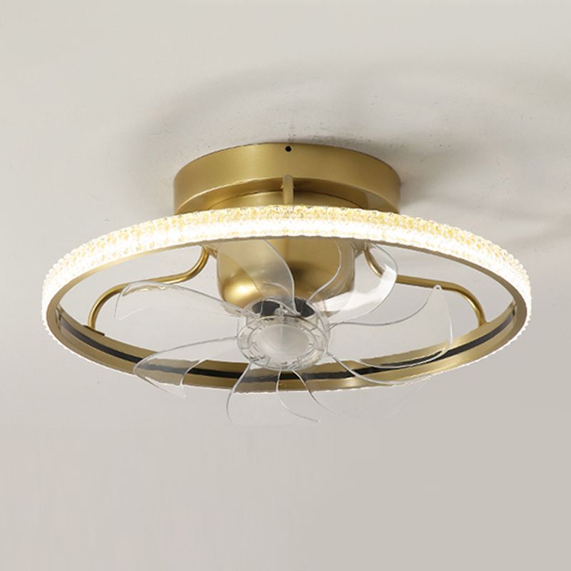 Metal Round Ceiling Fan Modern Style 1 Light Flush Mount Lamp