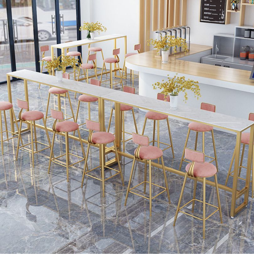 Stone Bar Dining Table Glam Rectangle Bar Table with Trestle Pedestal for Milk Tea Shop