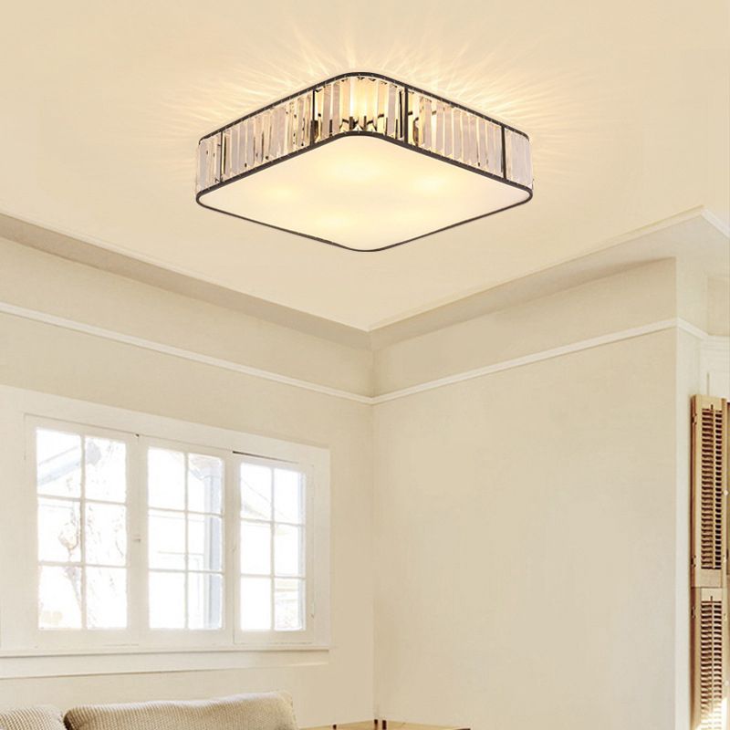 Square Flush Mount Modernism Crystal Ceiling Light Fixture for Bedroom