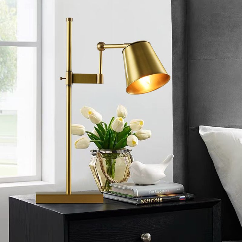 Wide Flare Metal Table Light Modern 1 Bulb Brass Nightstand Lamp with Swing Arm