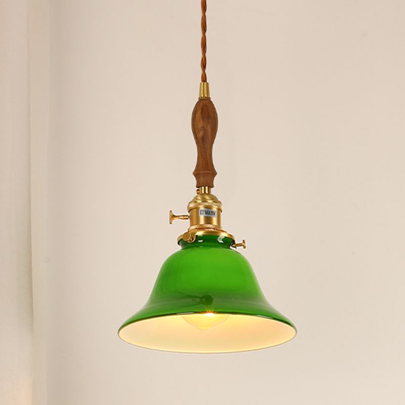 Messing kleine hanglampen vintage groen glas 1-head hanglamp met roterende schakelaar