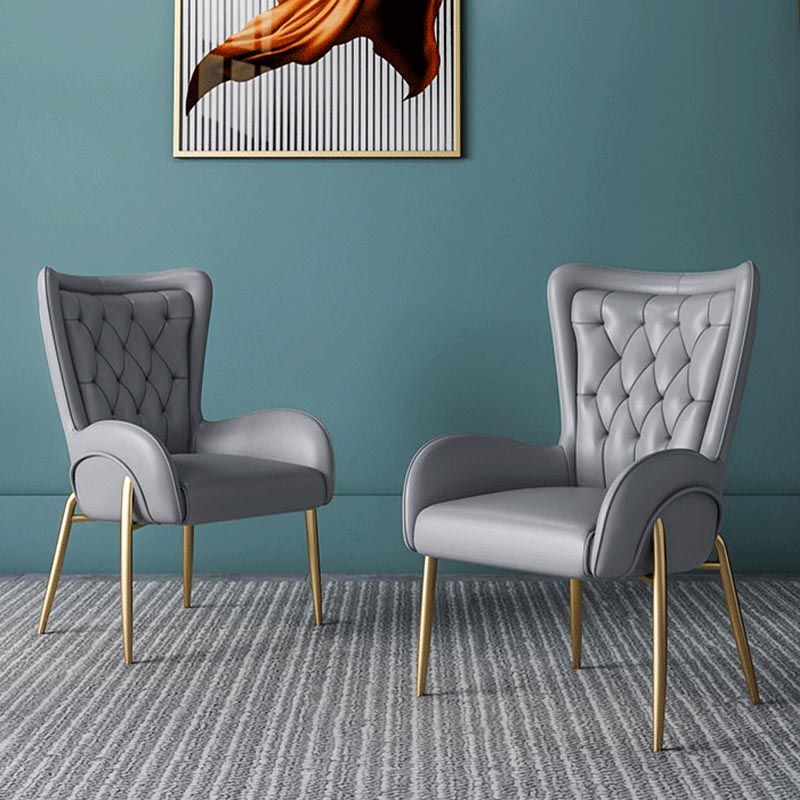 Glam Upholstered Chair Leather Arm Dining Chair with Gold Legs