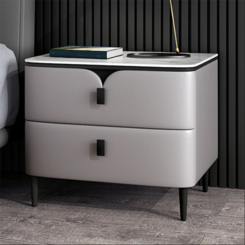 Modern Stone Top Nightstand 2-Drawer Storage 18 Inch H Night Table with Legs