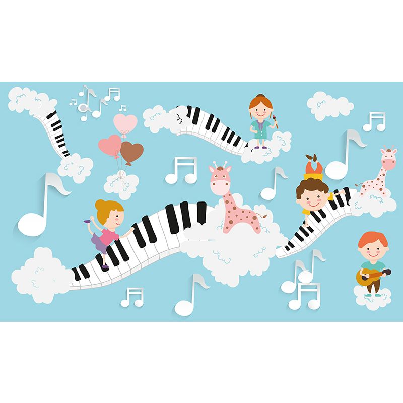 Sky Musical Performance Mural Wallpaper Blue Cartoon Wall Covering for Accent Wall