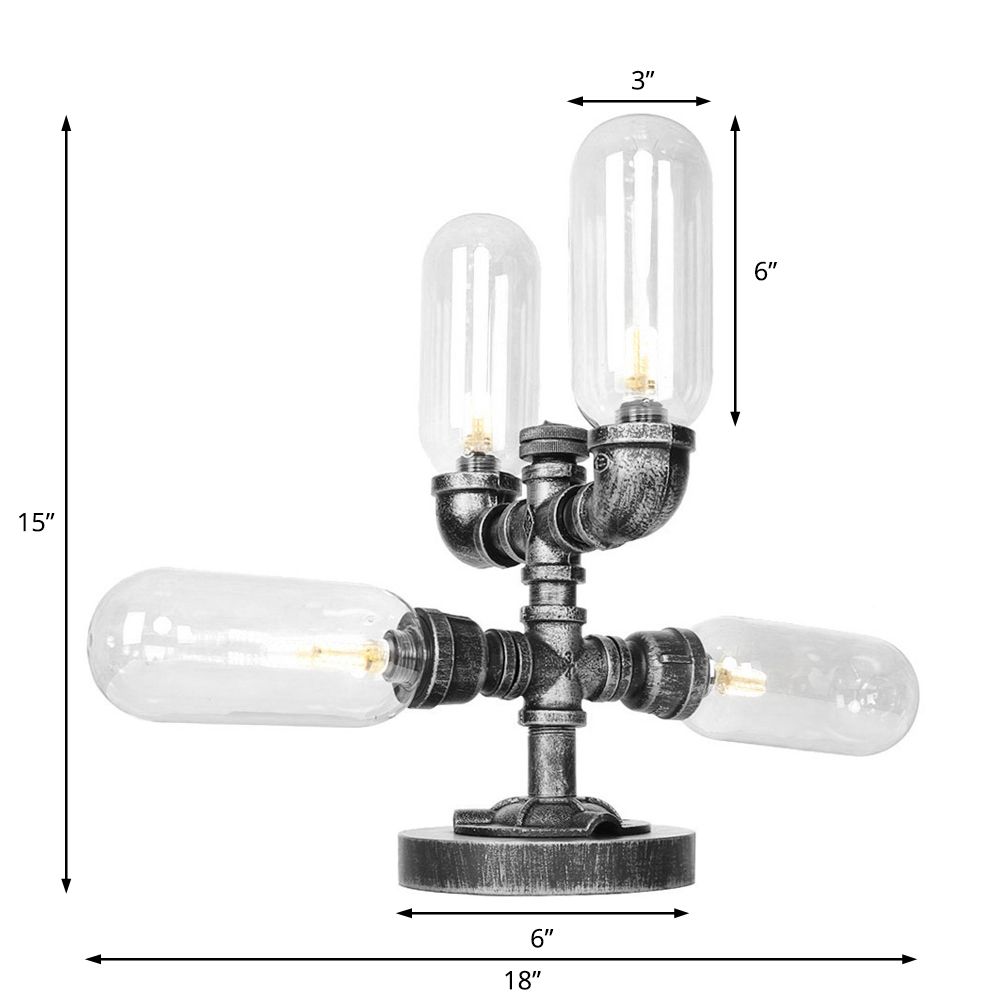 4/5-Light Clear/Amber Glass Desk Lamp Industrial Antique Black Capsule Living Room Task Lighting