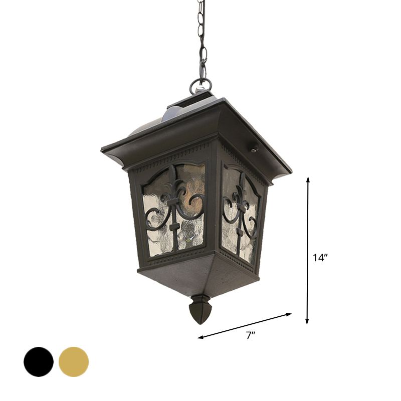 Luci a sospensione di lanterna metallica 1 lampada a ciondolo balcone lampadina in nero/oro con tonalità in vetro d'acqua