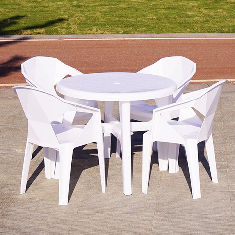 Outdoor Plastic Patio Table Modern Dining Table with Umbrella Hole