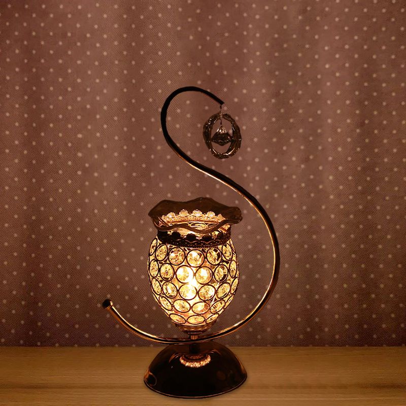 1 lamp slaapkamer tafellamp eigentijds goud bureau licht met bloemen kristal ingebedde schaduw in warm/blauw/paars licht