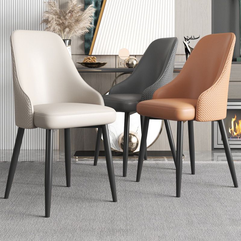 Minimalist Faux Leather Side Chair Arm Solid Back Chairs for Home