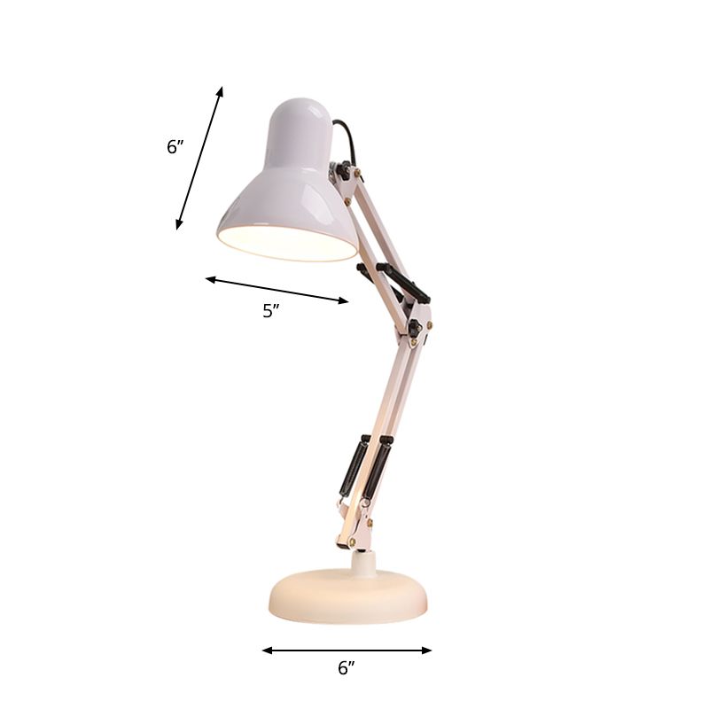 Multi-Joint Desk Lamp Nordic Style Metallic 1 Light White Reading Book Light with Cone Shade for Bedroom