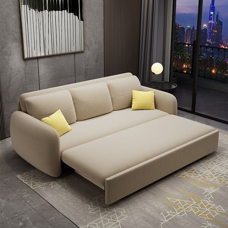 Modern Square Arm Bed Sofa Couch with Storagee with Pillows in Beig