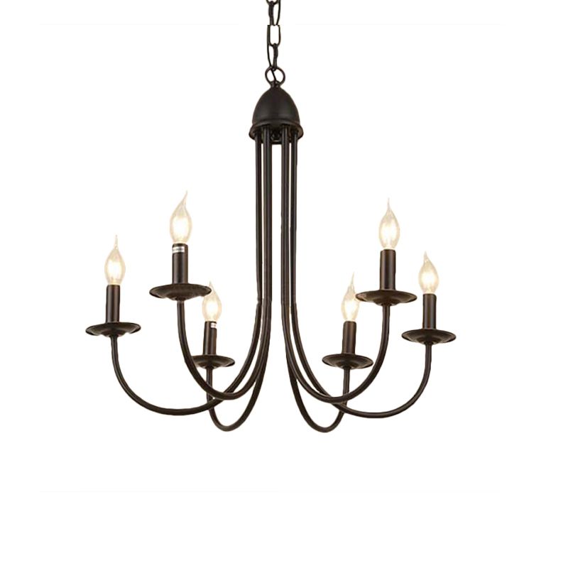 6/8 Heads Iron Chandelier Light Rustic Style Bronze Bare Bulb Dining Room Hanging Pendant with Curved Arm