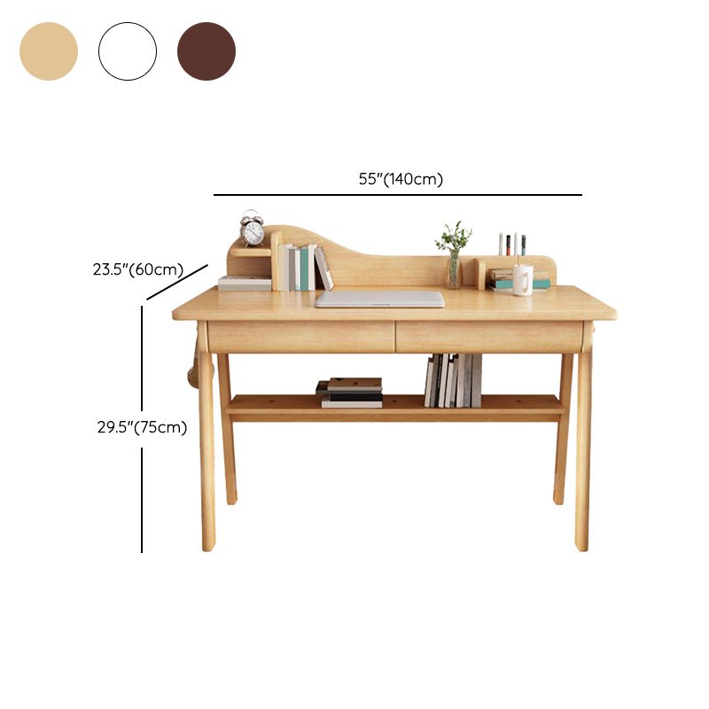 Rectangular Shaped Office Laptop Table Reversible in Natural Writing Desk With 1/2 Drawers