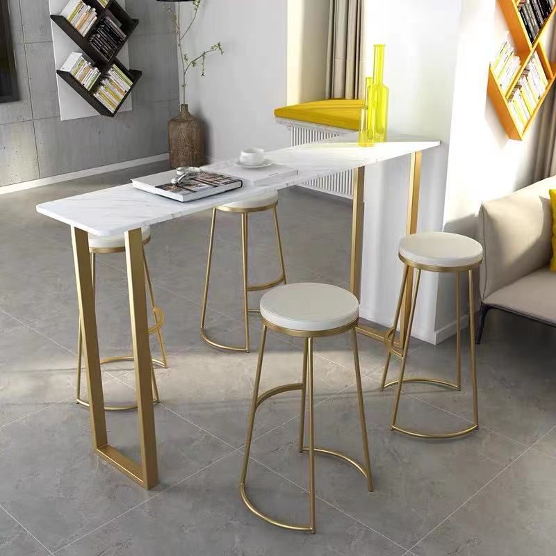 White Glam Style Bar Table in Metal and Faux Marble Bar Table Milk Tea Shop Bar Table