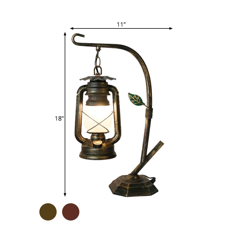 Brass/Copper Kerosene Table Light Warehouse Opal Glass 1 Light Bedroom Desk Lighting with Metal Base