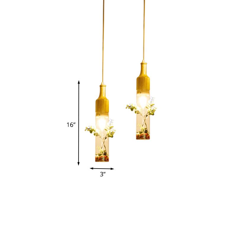 Houten fles plafond hanger Noords helder glas 2/3/4 bollen restaurant planten drop lamp met ronde/lineaire luifel