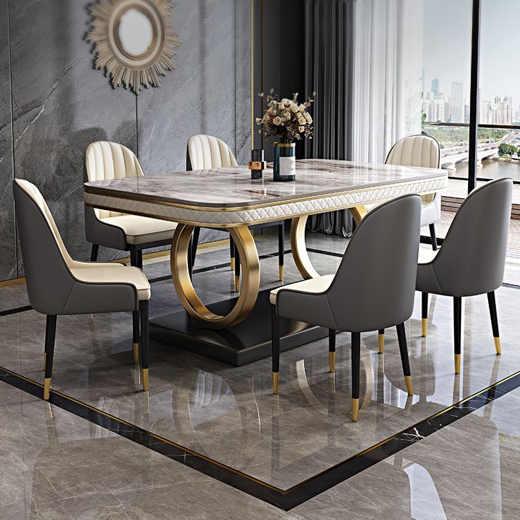 Rectangle Table Traditional Luxury Dinner Room Furniture with Metal Base