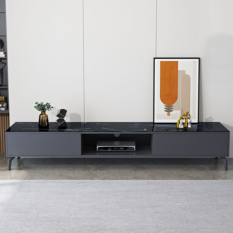 Glam Glass Top Media Console TV Stand Engineered Wood TV Console