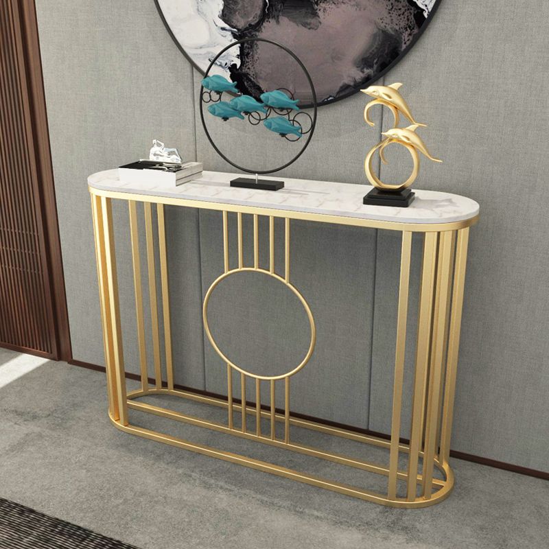 Marble Oval Console Table, 31.5"  Gold Metal Base Console Table for Hall