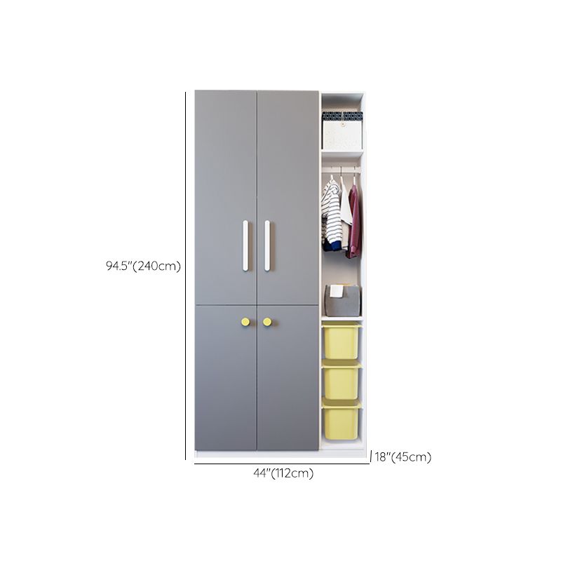 Grey Wooden Kid's Wardrobe High Gloss 2-Door Contemporary Coat Locker