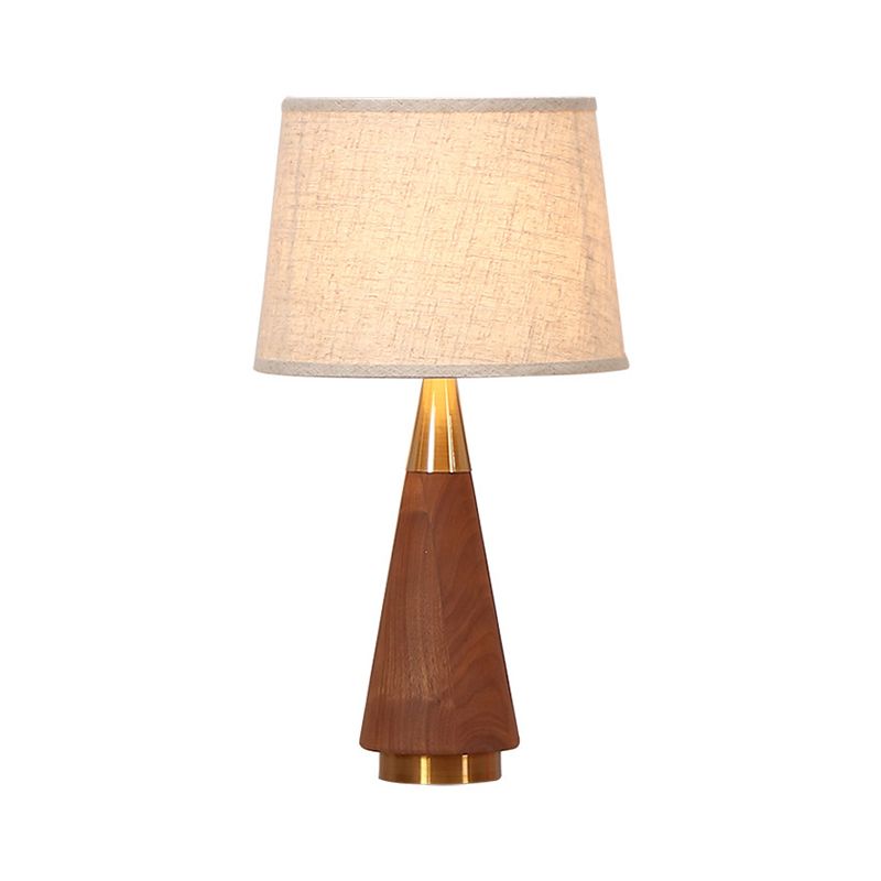 Brown Trapezoid Task Lighting Modernism  1 Head Fabric Reading Lamp with Wood Base