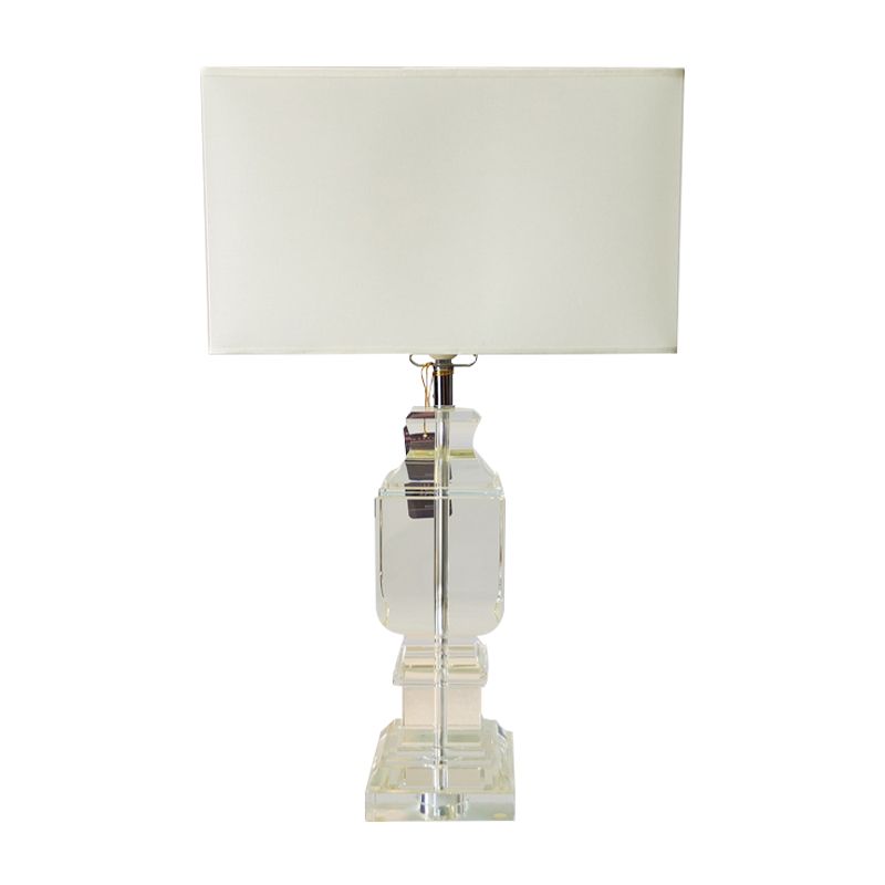 Modern Rectangle Crystal Table Lamp 1-Head Night Lighting in White with Fabric Shade