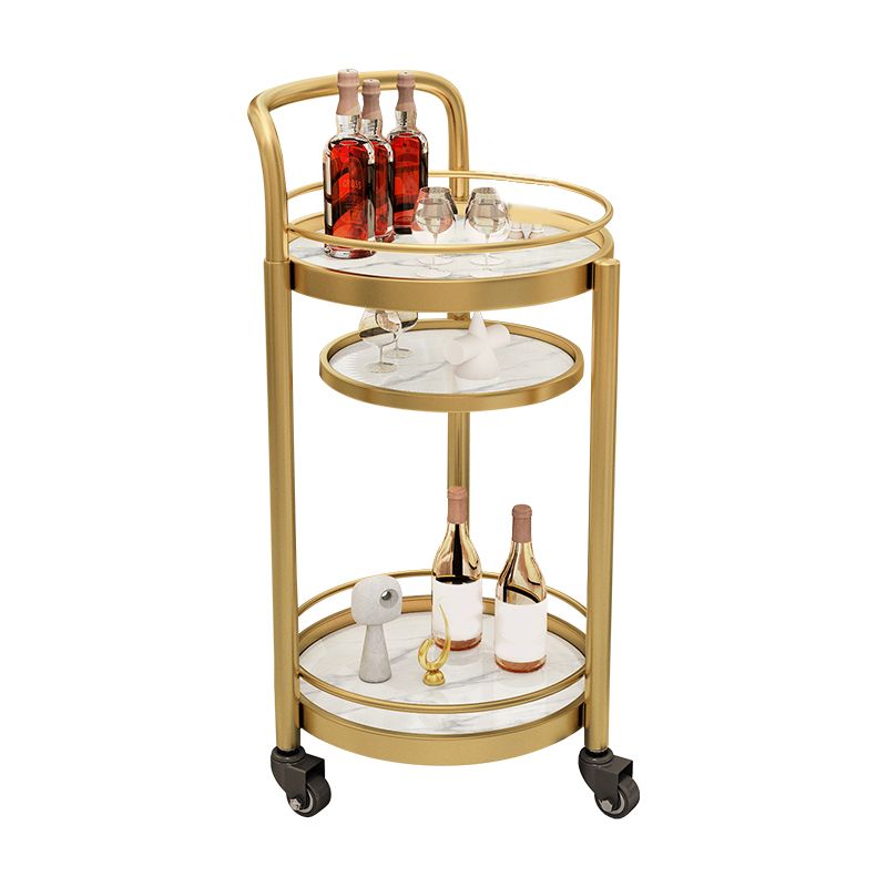 Modern Open Storage Prep Table Round Shape Home Dining Kitchen Trolley