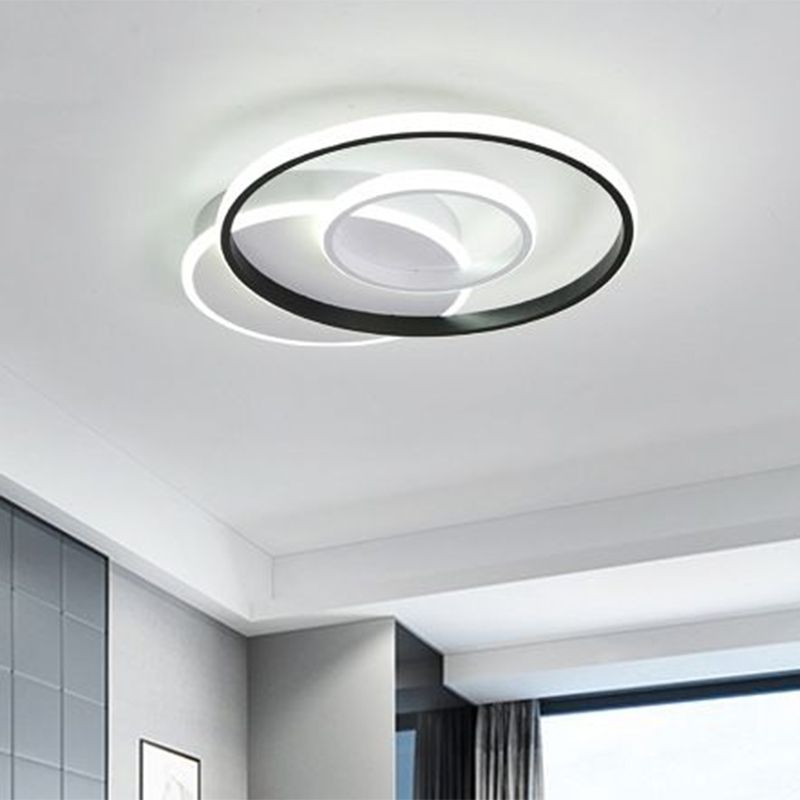 Black and White Ring Flush Ceiling Light Minimalist Acrylic Bedroom Integrated LED Ceiling Lamp in Warm/White, 16"/19.5"/23.5" Dia