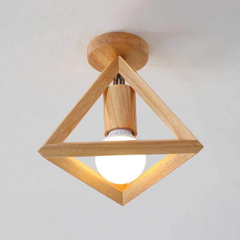 Modern Ceiling Light 1-Light Ceiling Mount Light with Wood Shade for Living Room