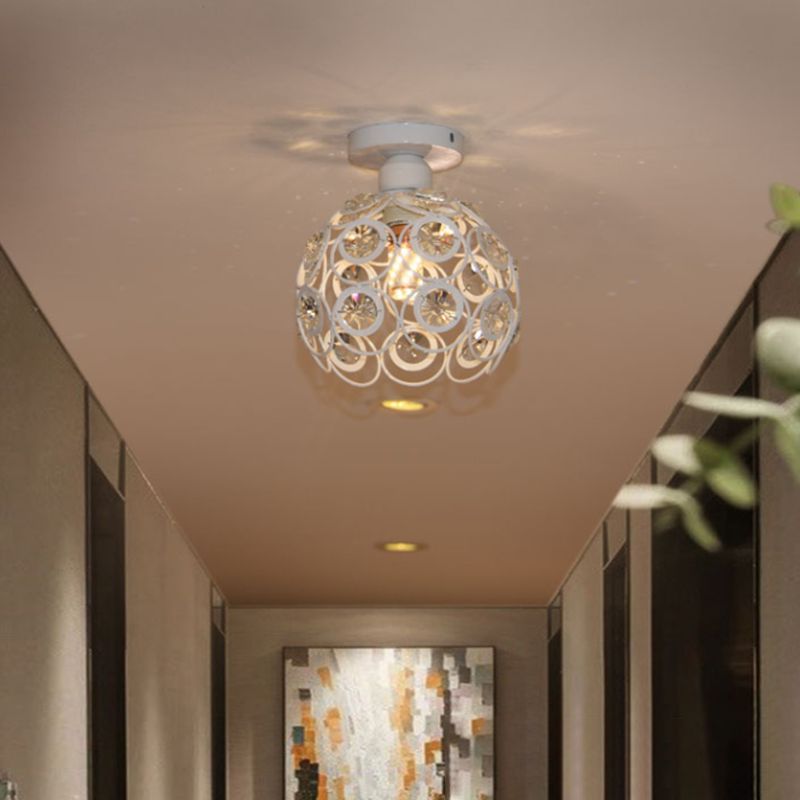 Globe Flush Ceiling Light Modern Crystal 1-Light Hallway Flush Mount Lamp