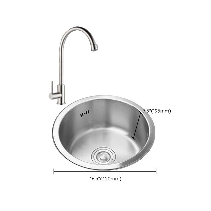 Round Kitchen Sink Stainless Steel Drop-In Basket Strainer Kitchen Sink with Faucet