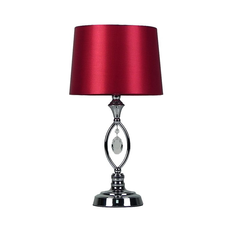 Fabric Barrel Shade Nightstand Lamp Modern Style 1 Head White/Red/Black and White Desk Light with Crystal Drop