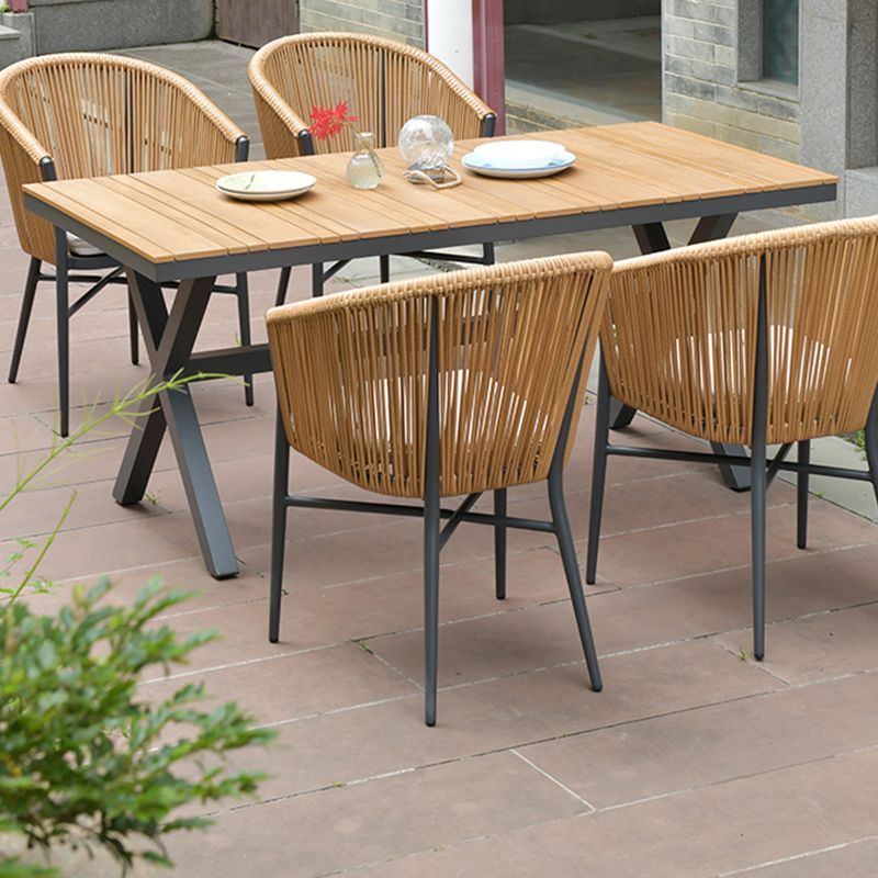 Modern Artificial Wood Courtyard Table Geometric Outdoor Table