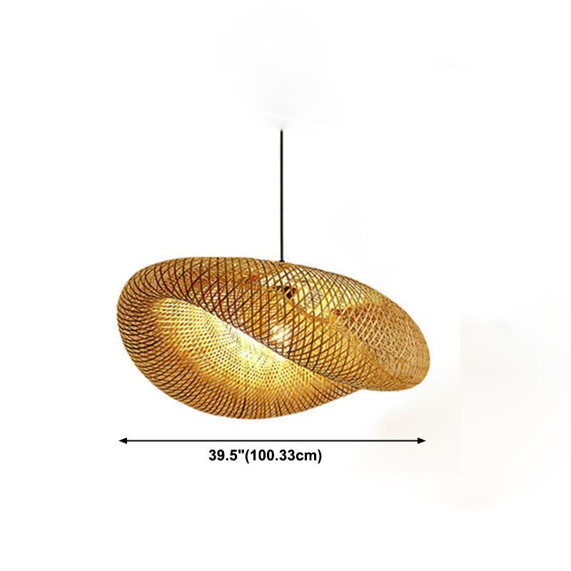 Japanese Pendulum Light Dome Rattan 1-Light Hanging Ceiling Light for Tea Room