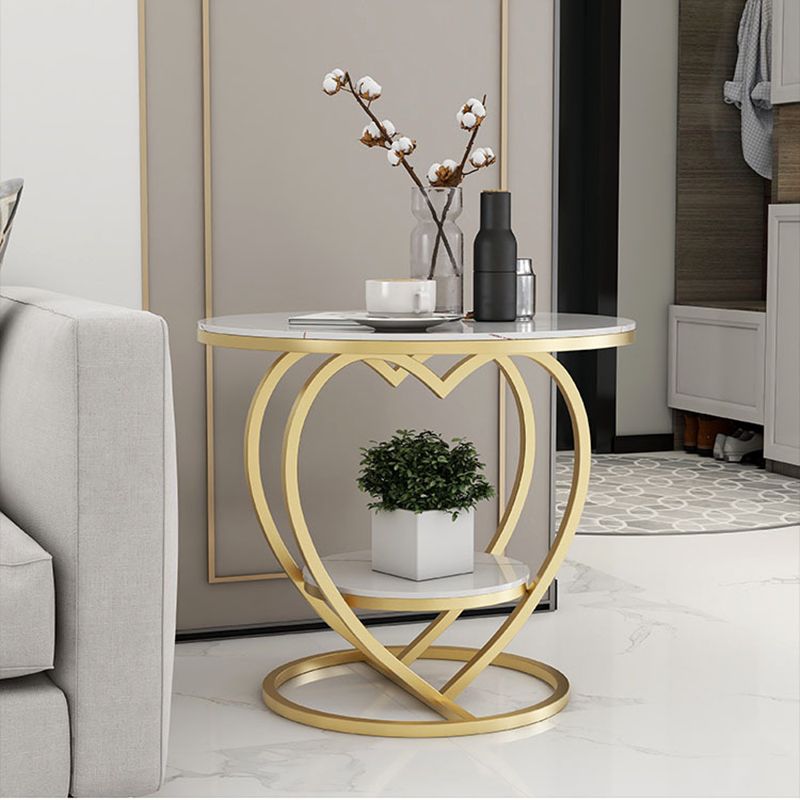 Luxury Marble Round Accent Side Table Abstract Metal Frame End Table with Shelf