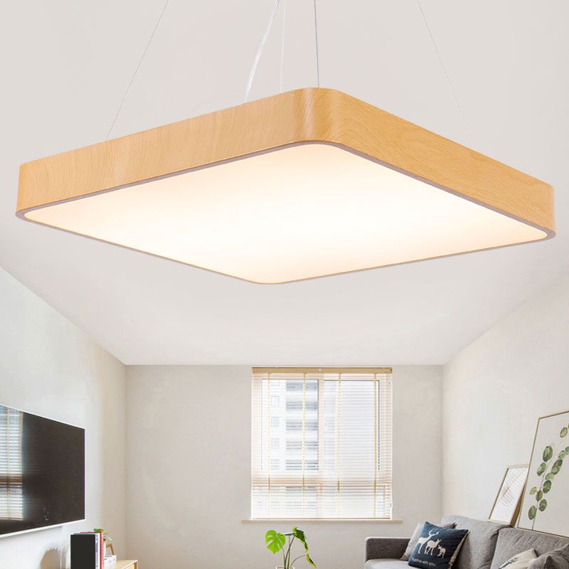 Ultrathin LED Hanging Light Fixture Minimalist Metal Wood Pendant Chandelier for Office