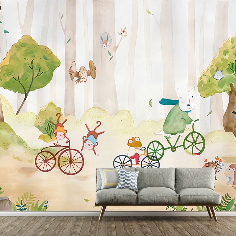 Cartoon Animals Wallpaper Murals Childrens Art Smooth Wall Covering for Baby Room