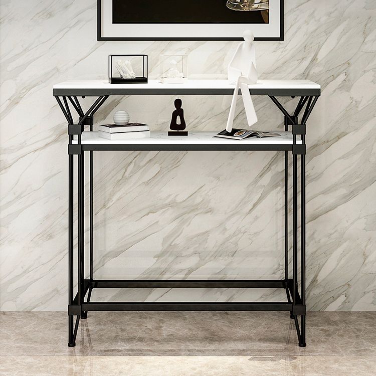 Contemporary Marble Console Sofa Table Rectangle Frame End Table for Hall