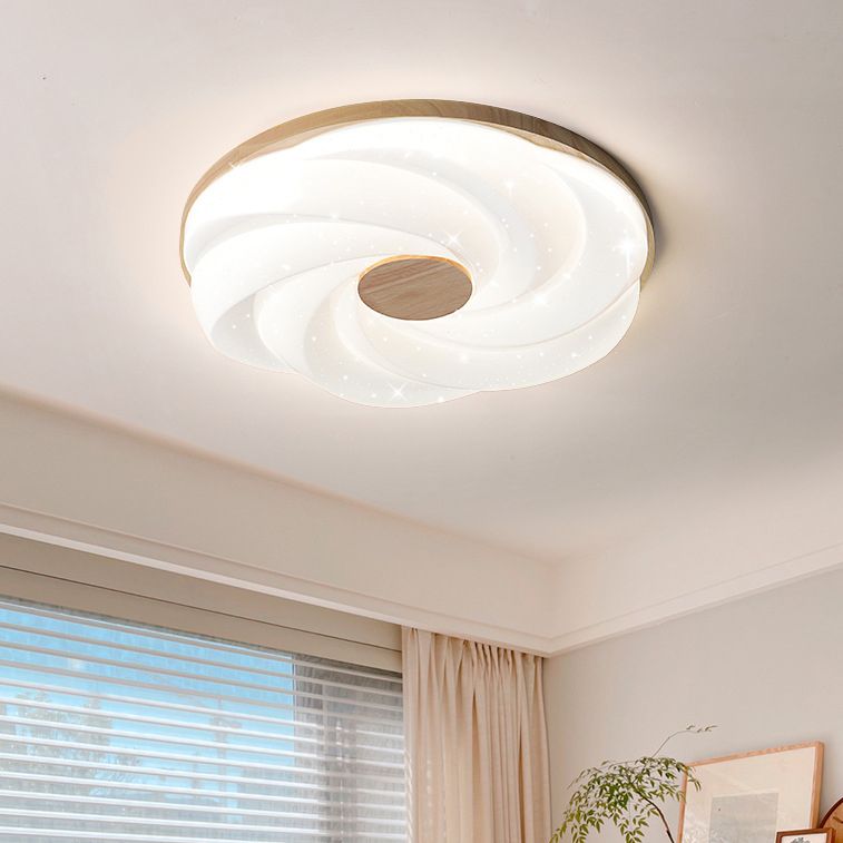 Wood Round Flush Mount Lights Contemporary Style 1 Light Flush Ceiling Light