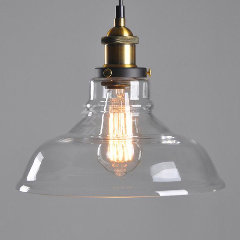 Transparent Glass Dome Shade Suspension Lamp Vintage Industry Style Single Bulb Hanging Light for Corridor Aisle