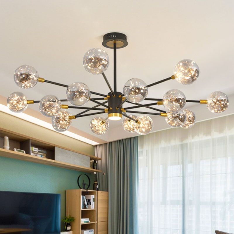 Starburst Hanging Ceiling Light Modern Metal Living Room LED Chandelier with Orb Glass Shade