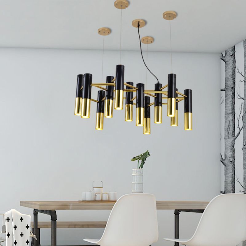 Tubes lumineux de lustre de style moderne forme d'éclairage de pendentif métallique en noir et or