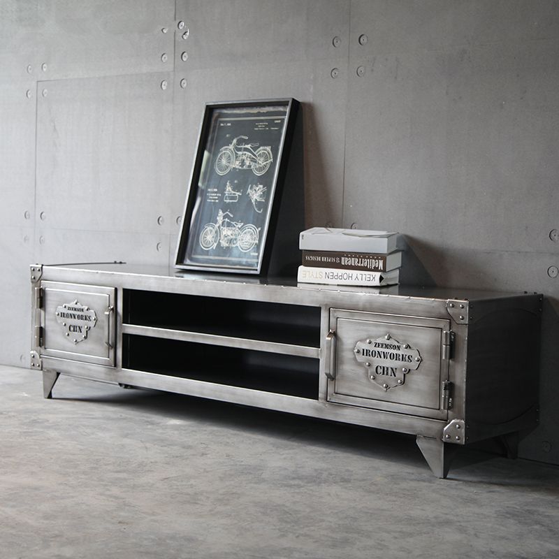 17.72"H TV Stand Gray Industrial Style TV Console with 2 Doors for Living Room