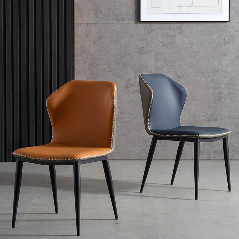 Leather Contemporary Style Dining Chair Matte Finish Wingback Side Chair