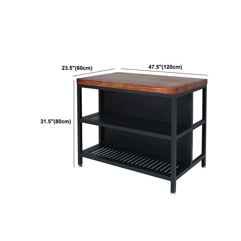 Industrial Stationary Kitchen Island Table Wood Kitchen Island Table with Open Storage
