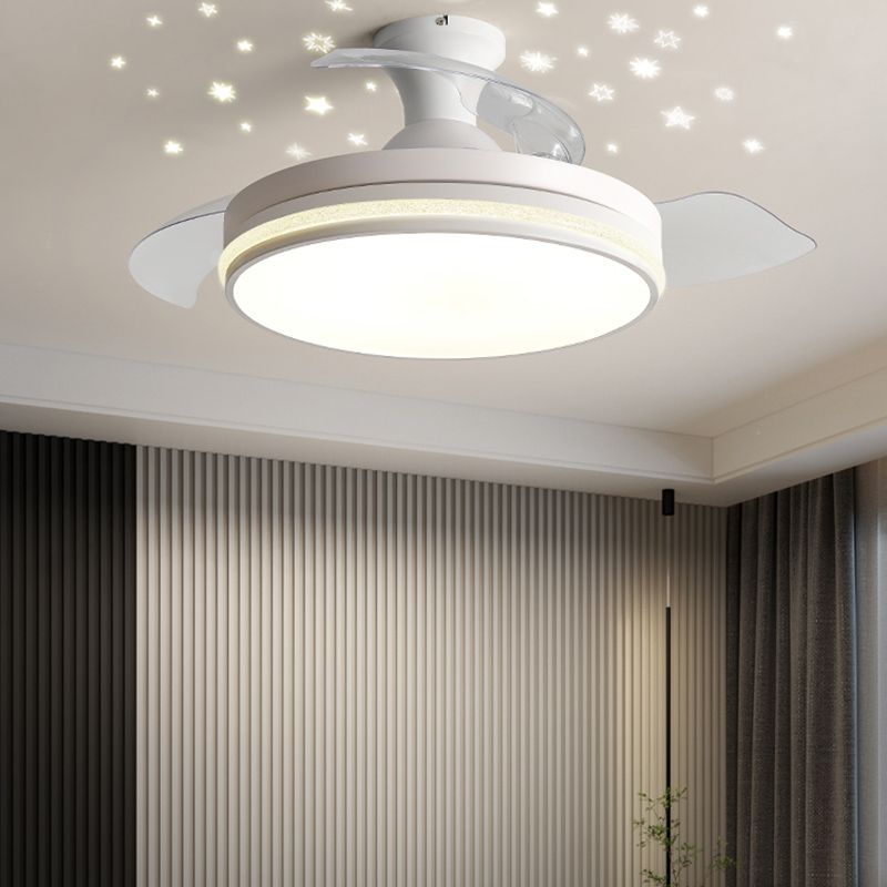 Contemporary Round Ceiling Fan Dining Room LED Semi Flush Light with Convertible Blades