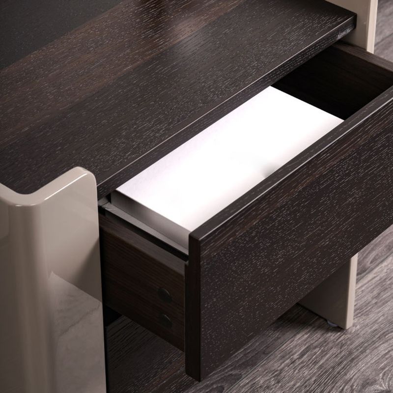 Modern Drawer Storage Night Table Solid Wood and Leather Bed Nightstand