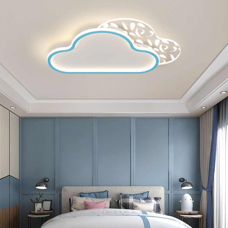 Stagger Cloud Acrylic LED Semi Flush Mount in Modern Unique Style Feather Metal Ceiling Light for Bedroom