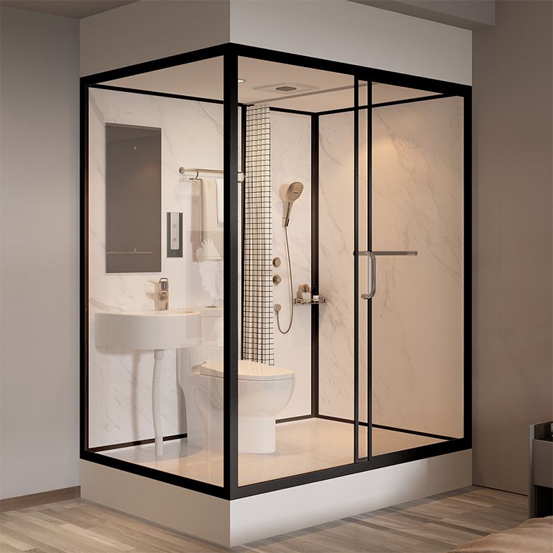 Single Sliding Shower Stall Rectangle Shower Stall with Rain Shower and Light