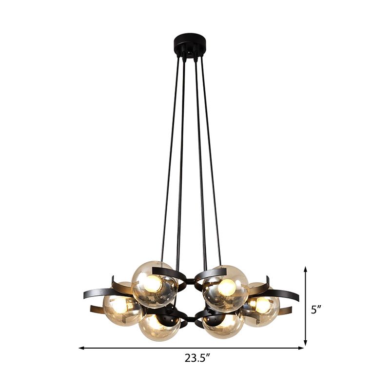 Clear Glass Ball Ceiling Pendant Contemporary 6 Light Black Chandelier for Dining Room